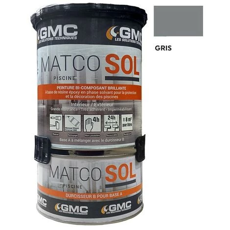 MATCOSOL PISCINE GRIS 13,5L -Résine Epoxy Bi- Composant Grande Résistance Au Chlore-GMC - Gris 1 MATCOSOL PISCINE GRIS 13,5L -Résine Epoxy Bi- Composant Grande Résistance Au Chlore-GMC - Gris